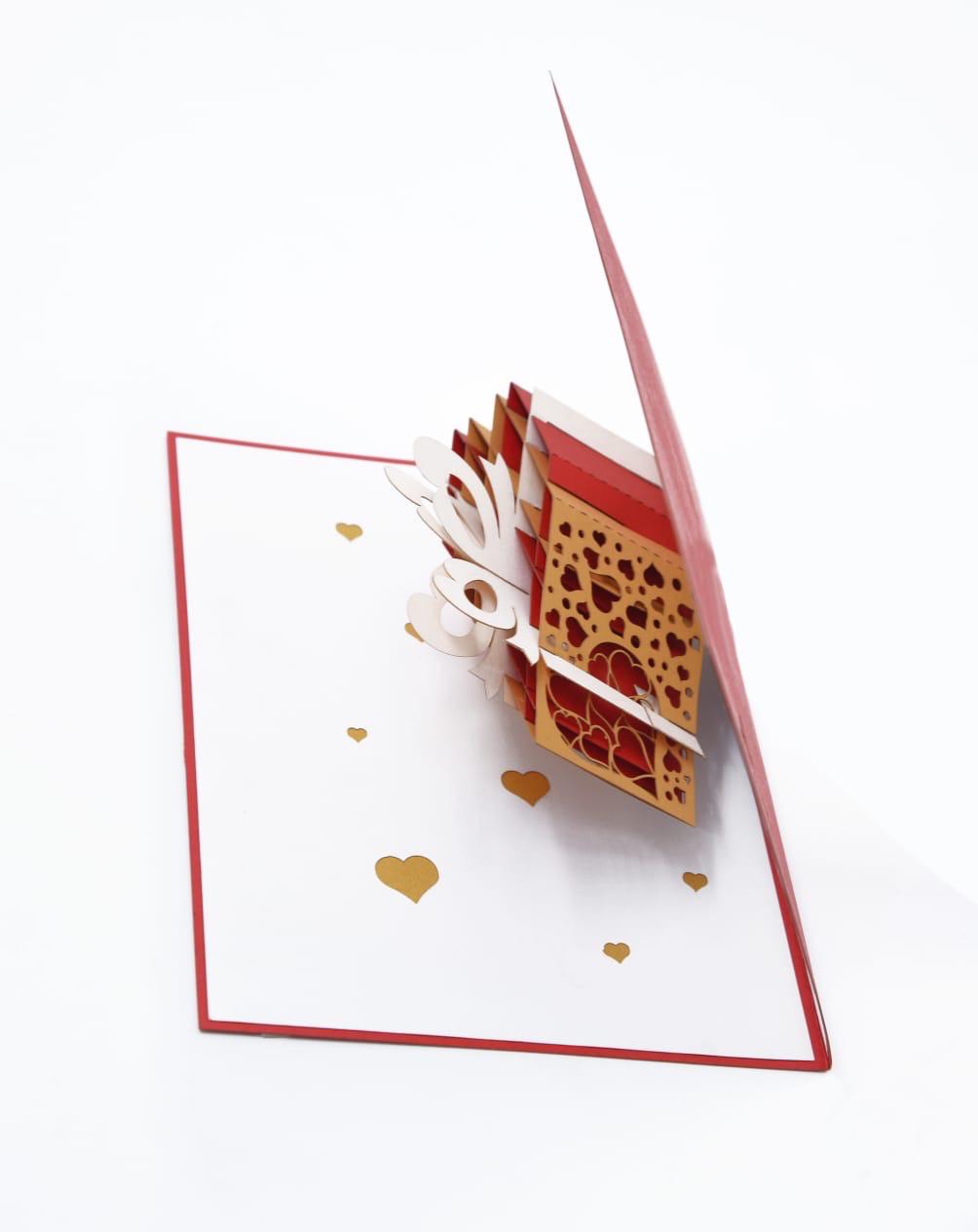 3D Love Gift Box Pop-Up Card – Red & Gold Romantic Greeting Card