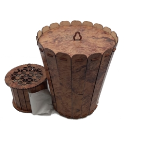 Round Wooden Trash Bin tissue box set